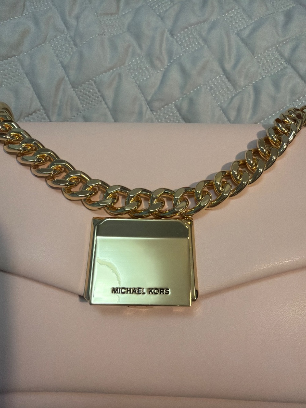 Michael Kors Blush Pink Leather Chain Crossbody Shoulder Bag Gold Hardware - Picture 3 of 6